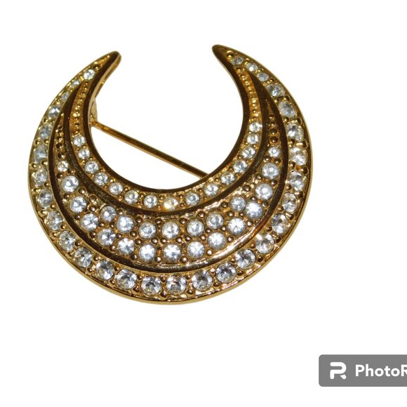 Joan Rivers Crescent Moon Gold Tone & Rhinestone Brooch Pin - Picture 6 of 8